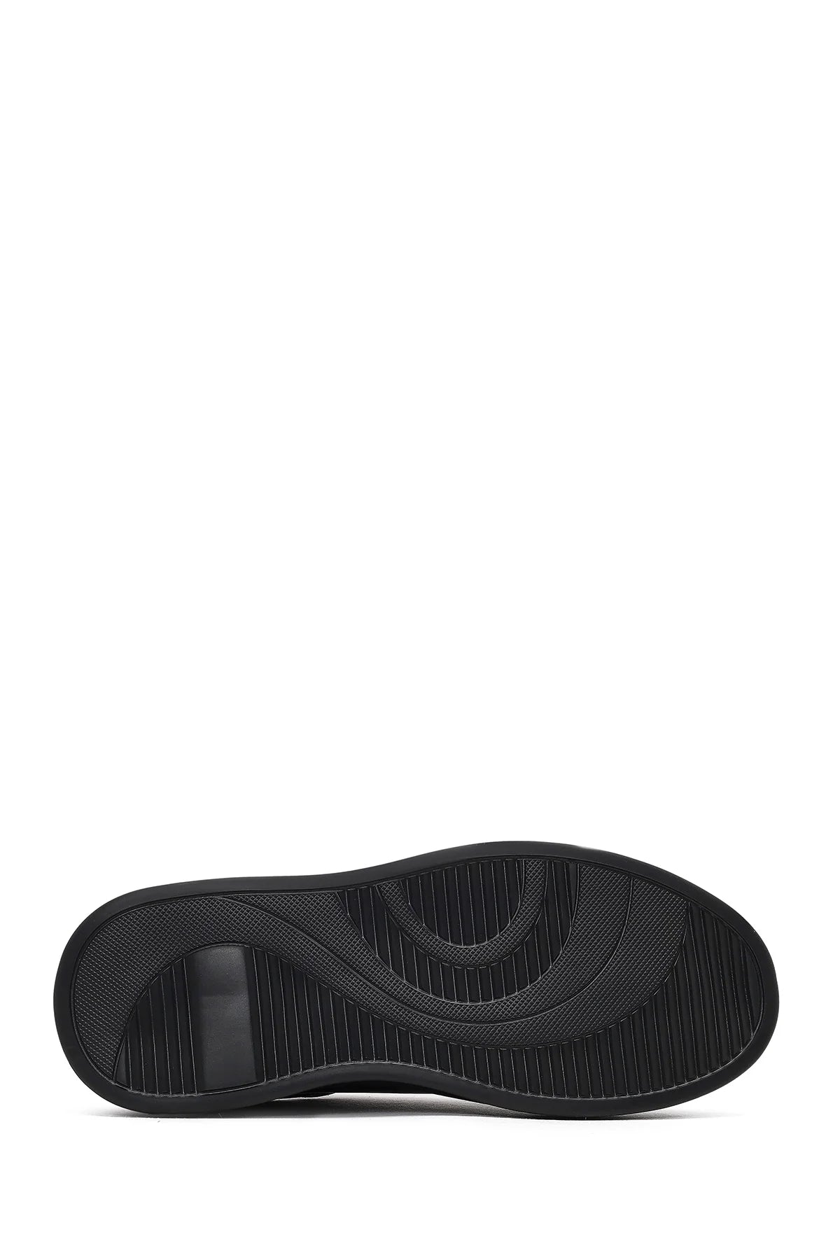 Erkek Siyah Bağcıklı Kalın Tabanlı Deri Sneaker