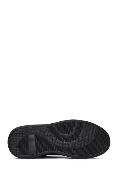 Erkek Siyah Bağcıklı Kalın Tabanlı Deri Sneaker