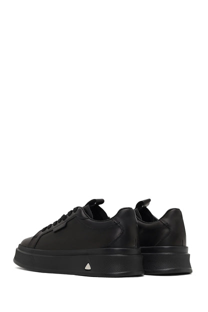 Erkek Siyah Bağcıklı Kalın Tabanlı Deri Sneaker