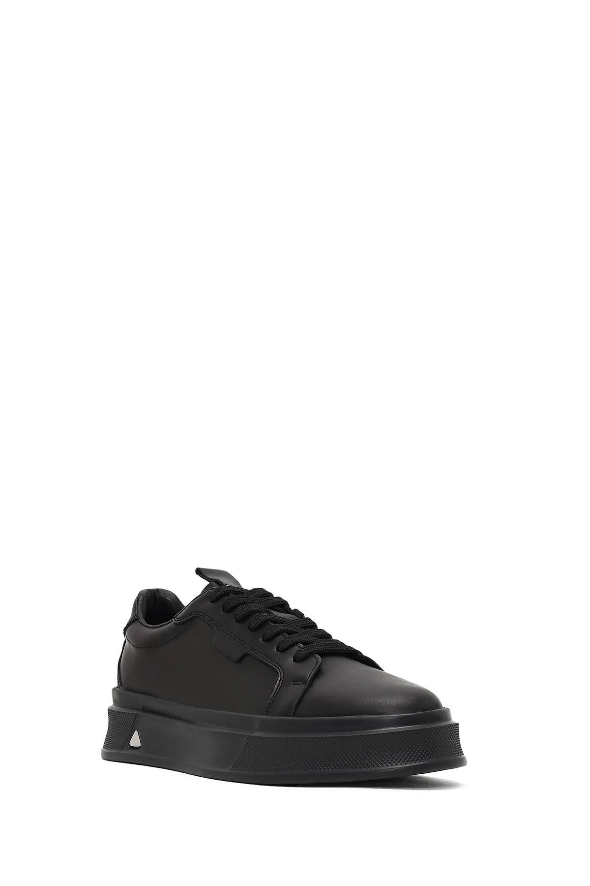 Erkek Siyah Bağcıklı Kalın Tabanlı Deri Sneaker