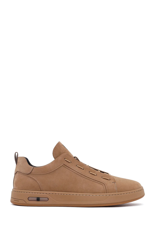 Erkek Vizon Bağcıklı Nubuk Deri Sneaker
