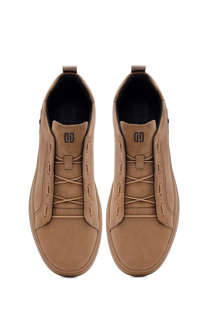 Erkek Vizon Bağcıklı Nubuk Deri Sneaker