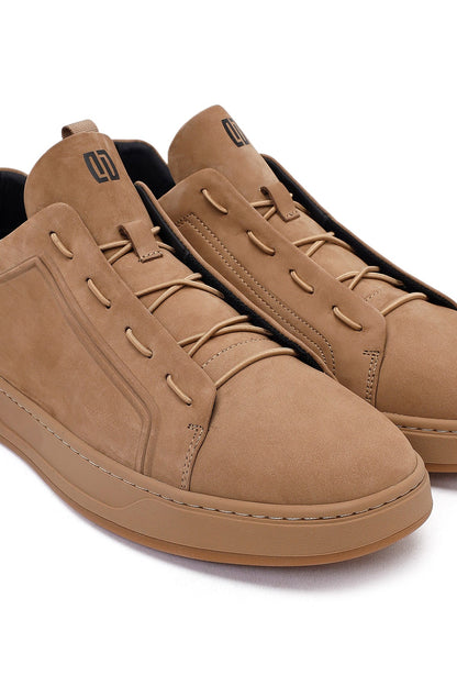 Erkek Vizon Bağcıklı Nubuk Deri Sneaker