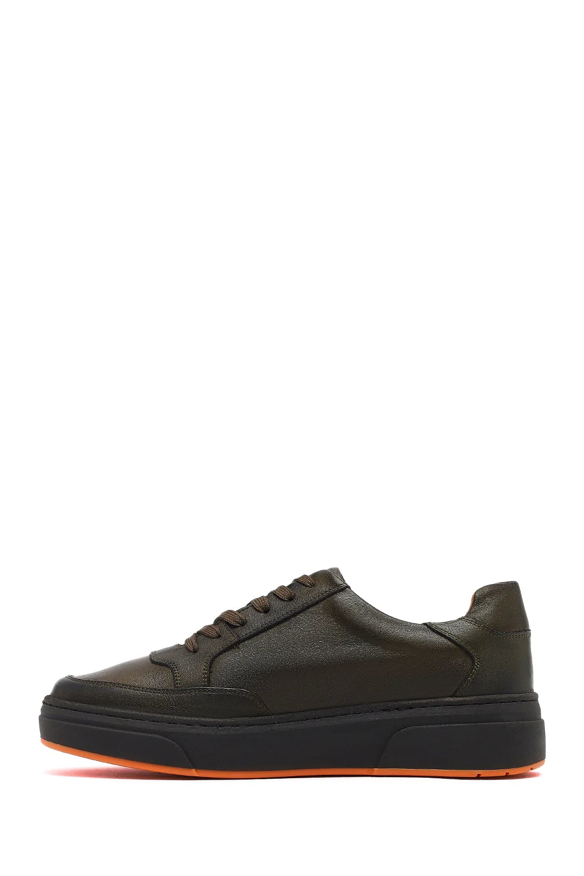 Erkek Haki Bağcıklı Kalın Tabanlı Deri Sneaker