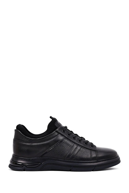 Erkek Siyah Bağcıklı Kalın Tabanlı Deri Casual Sneaker