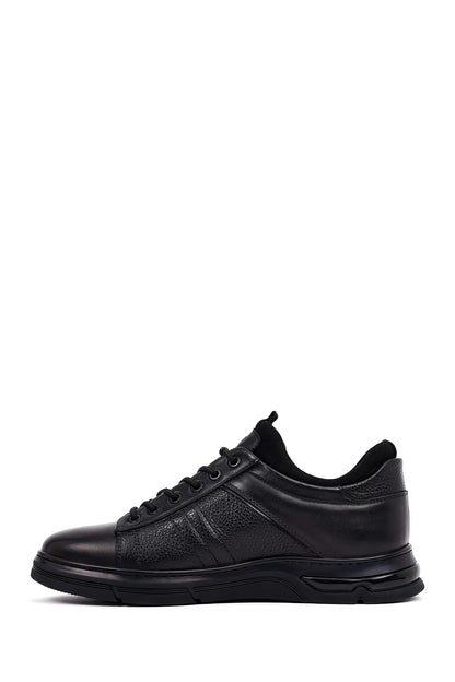 Erkek Siyah Bağcıklı Kalın Tabanlı Deri Casual Sneaker