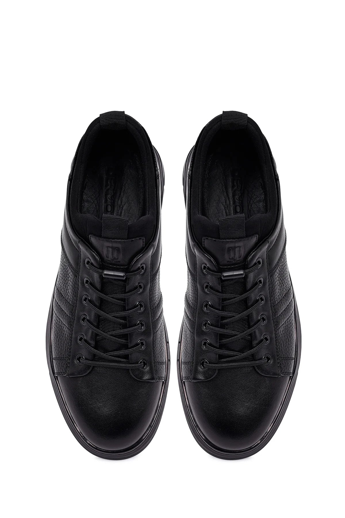 Erkek Siyah Bağcıklı Kalın Tabanlı Deri Casual Sneaker