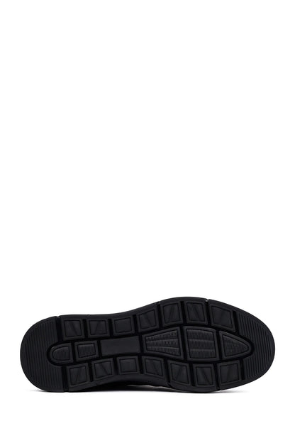 Erkek Siyah Bağcıklı Kalın Tabanlı Deri Casual Sneaker