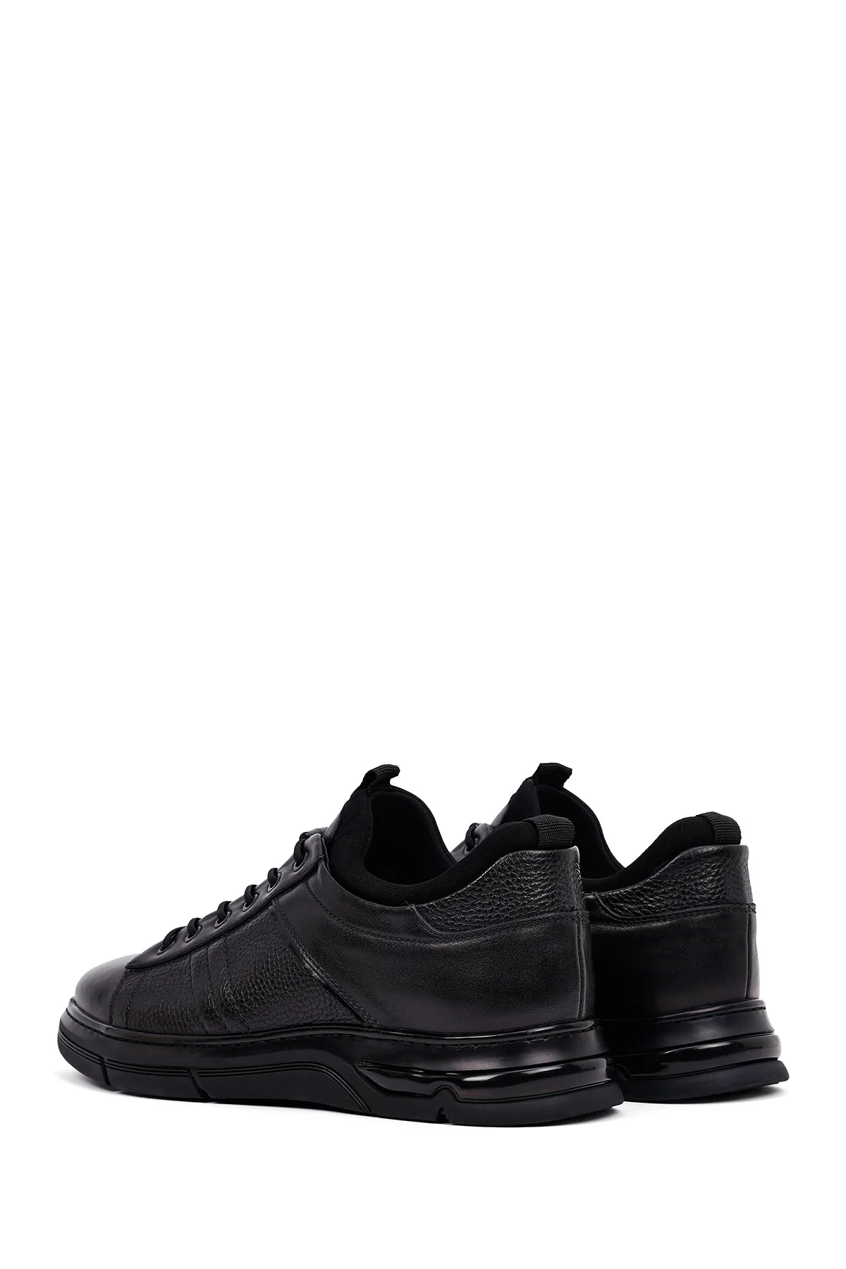 Erkek Siyah Bağcıklı Kalın Tabanlı Deri Casual Sneaker