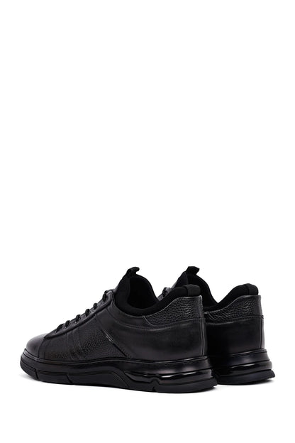 Erkek Siyah Bağcıklı Kalın Tabanlı Deri Casual Sneaker