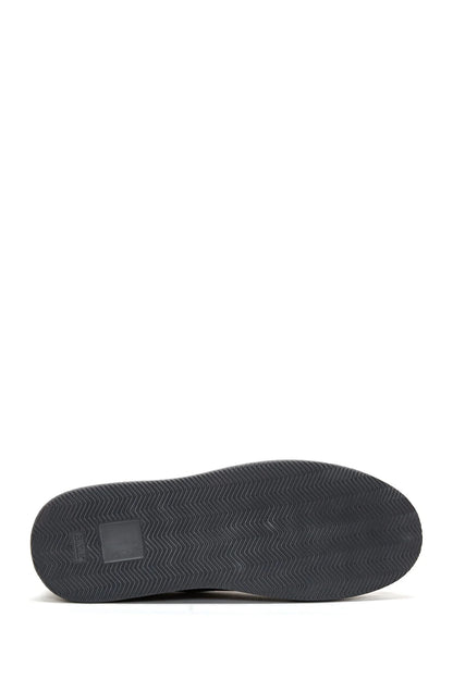 Erkek Siyah Bağcıklı Kalın Tabanlı Deri Sneaker