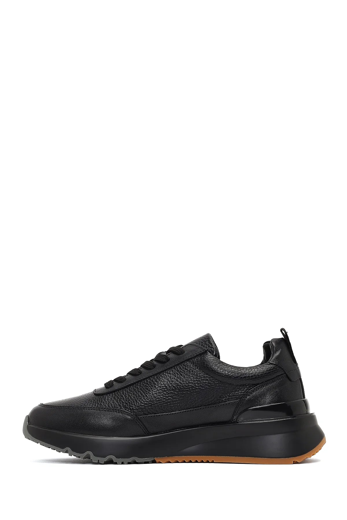 Erkek Siyah Bağcıklı Kalın Tabanlı Deri Sneaker
