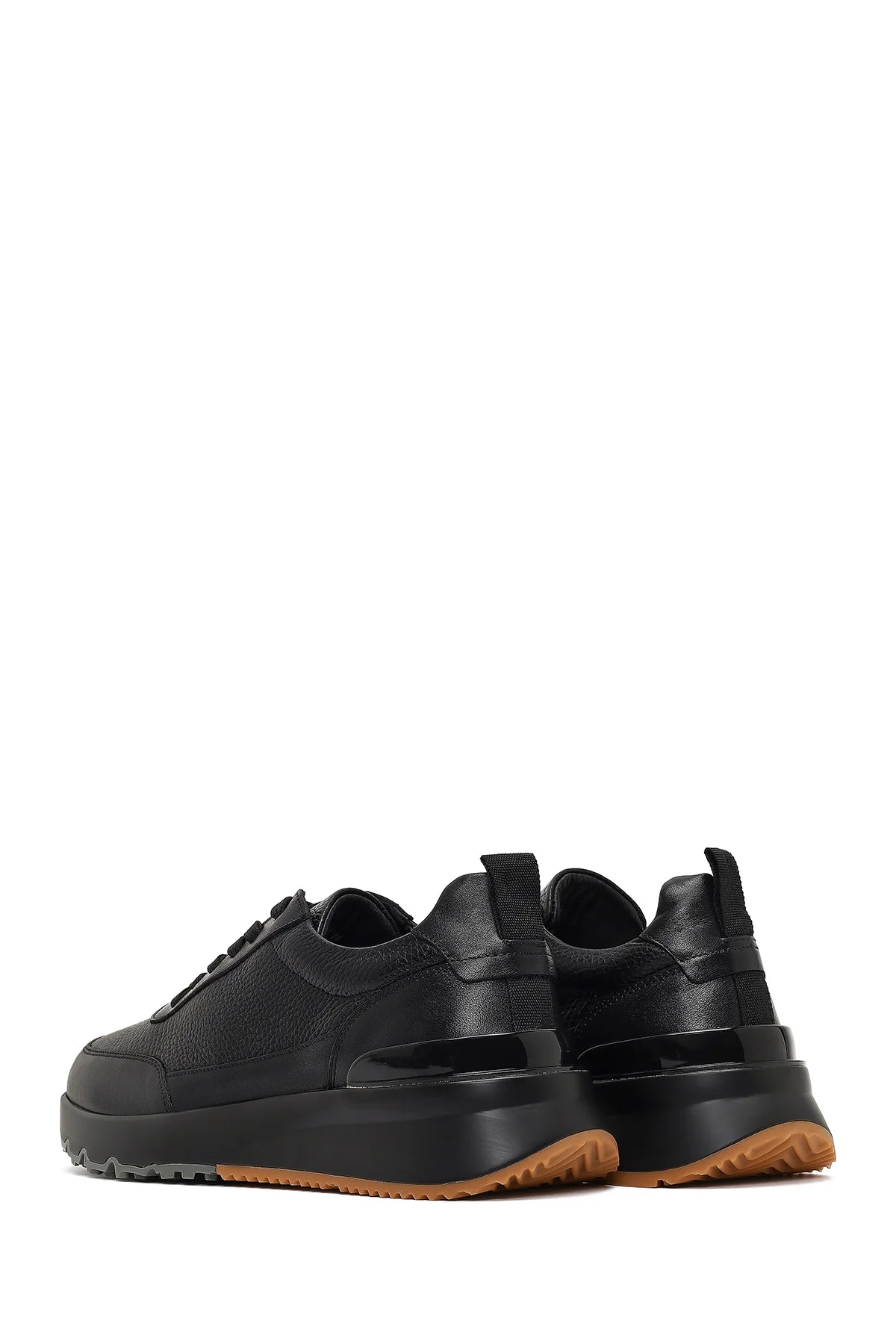 Erkek Siyah Bağcıklı Kalın Tabanlı Deri Sneaker