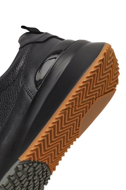 Erkek Siyah Bağcıklı Kalın Tabanlı Deri Sneaker