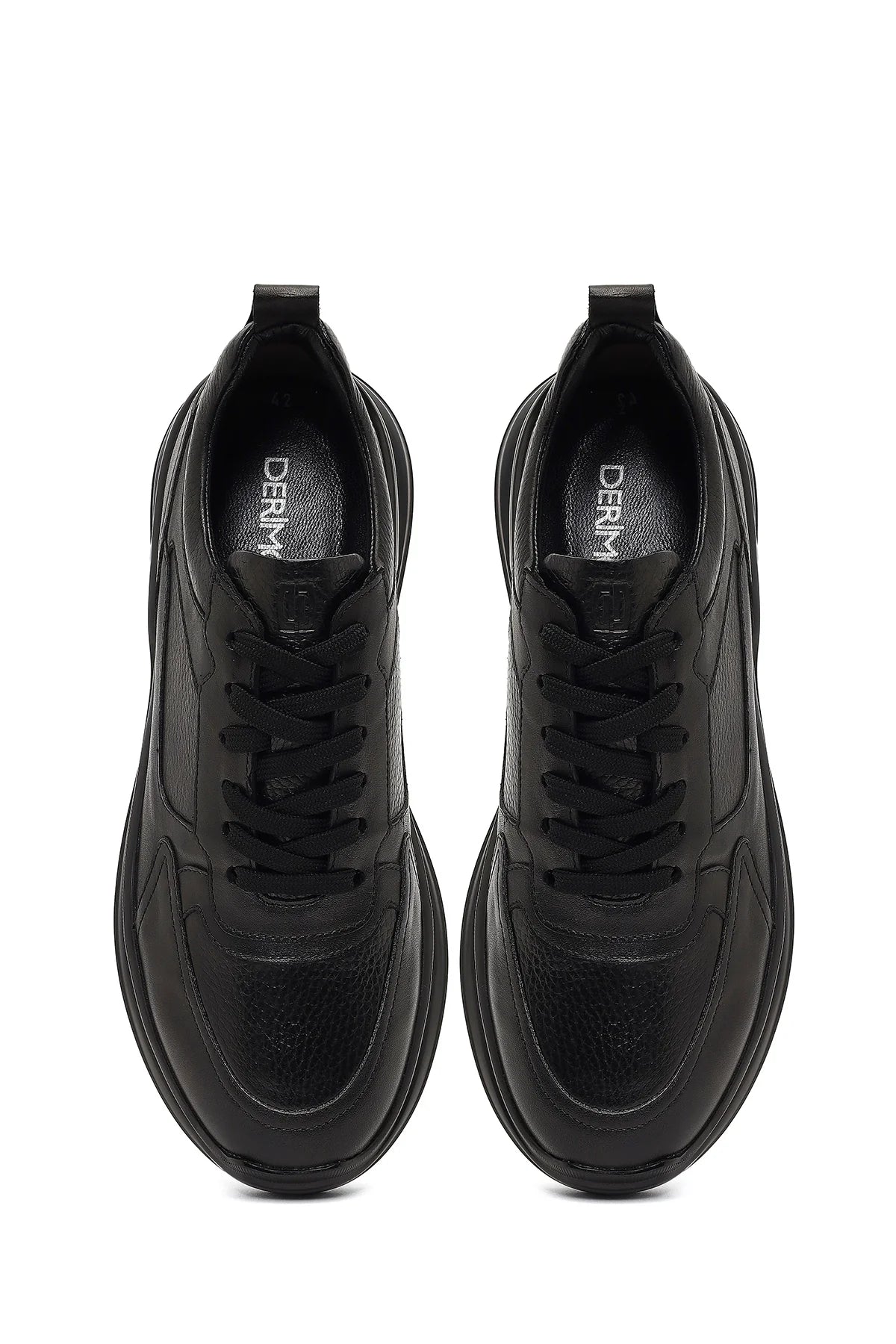 Erkek Siyah Bağcıklı Kalın Tabanlı Deri Sneaker
