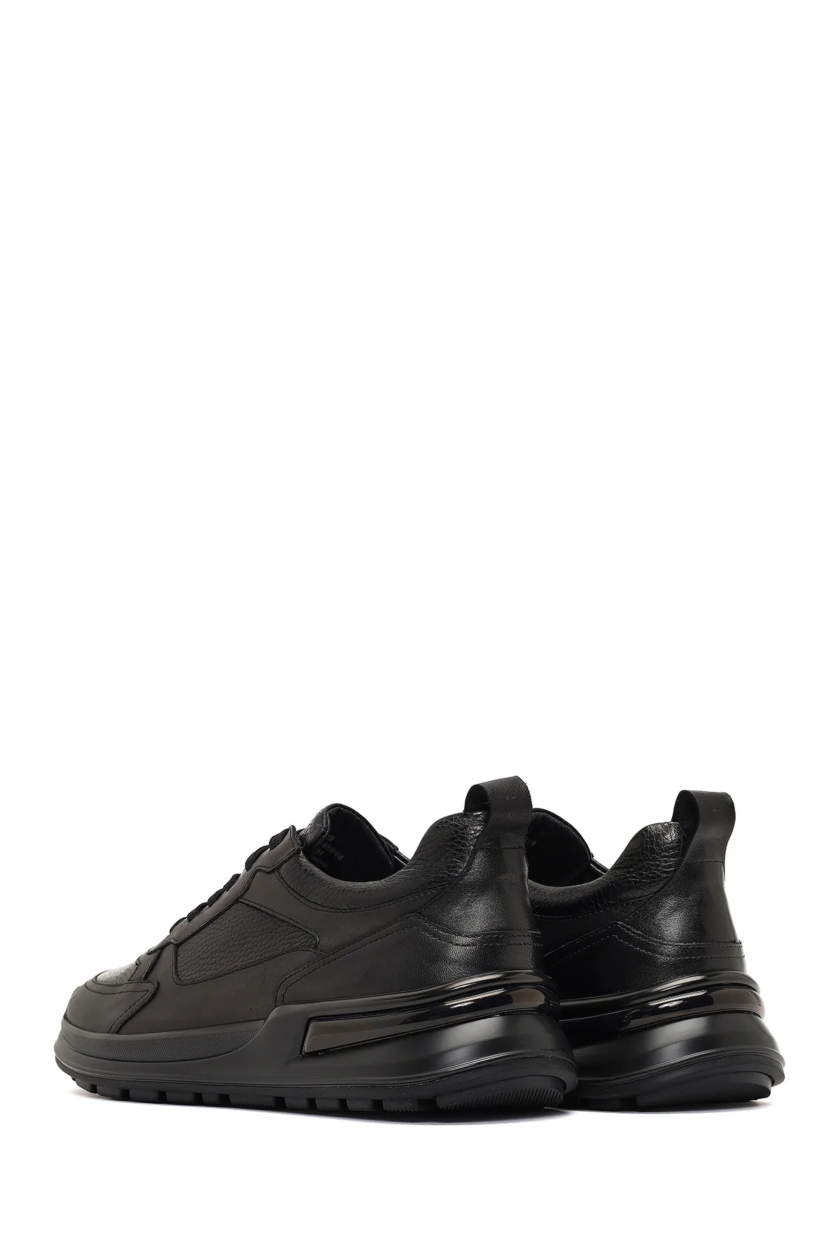 Erkek Siyah Bağcıklı Kalın Tabanlı Deri Sneaker