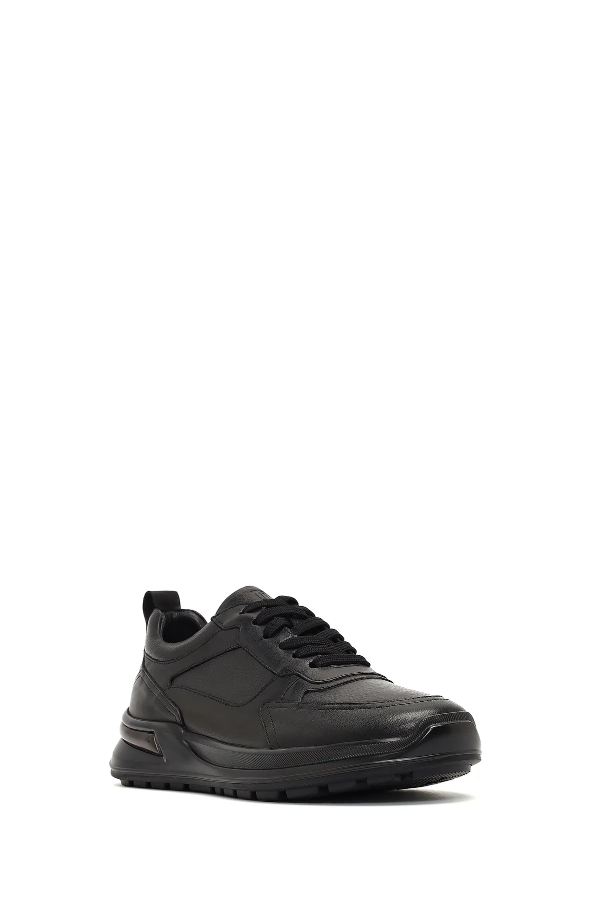 Erkek Siyah Bağcıklı Kalın Tabanlı Deri Sneaker