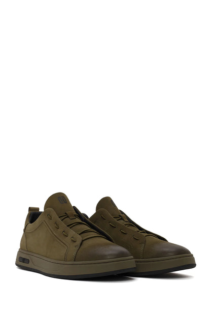 Erkek Haki Bağcıklı Nubuk Deri Sneaker