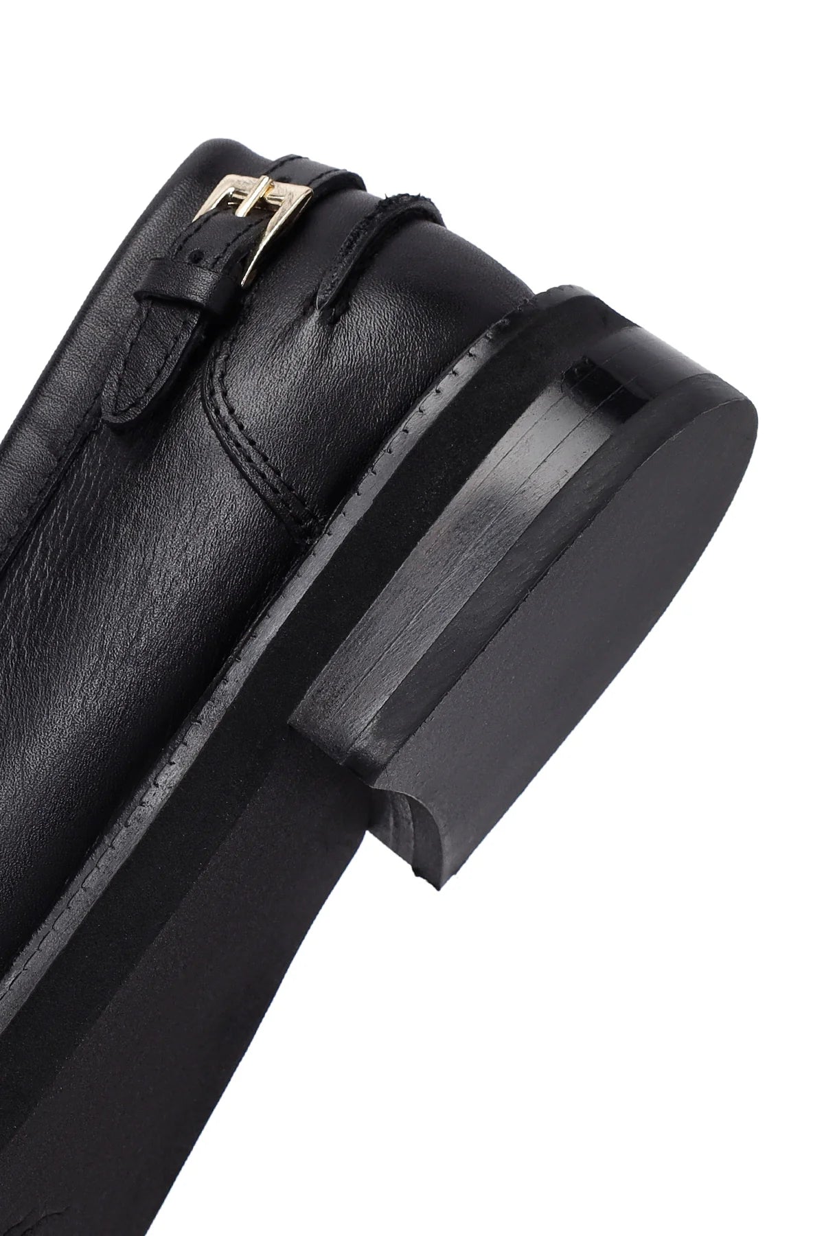 Kadın Siyah Tokalı Deri Maskülen Loafer