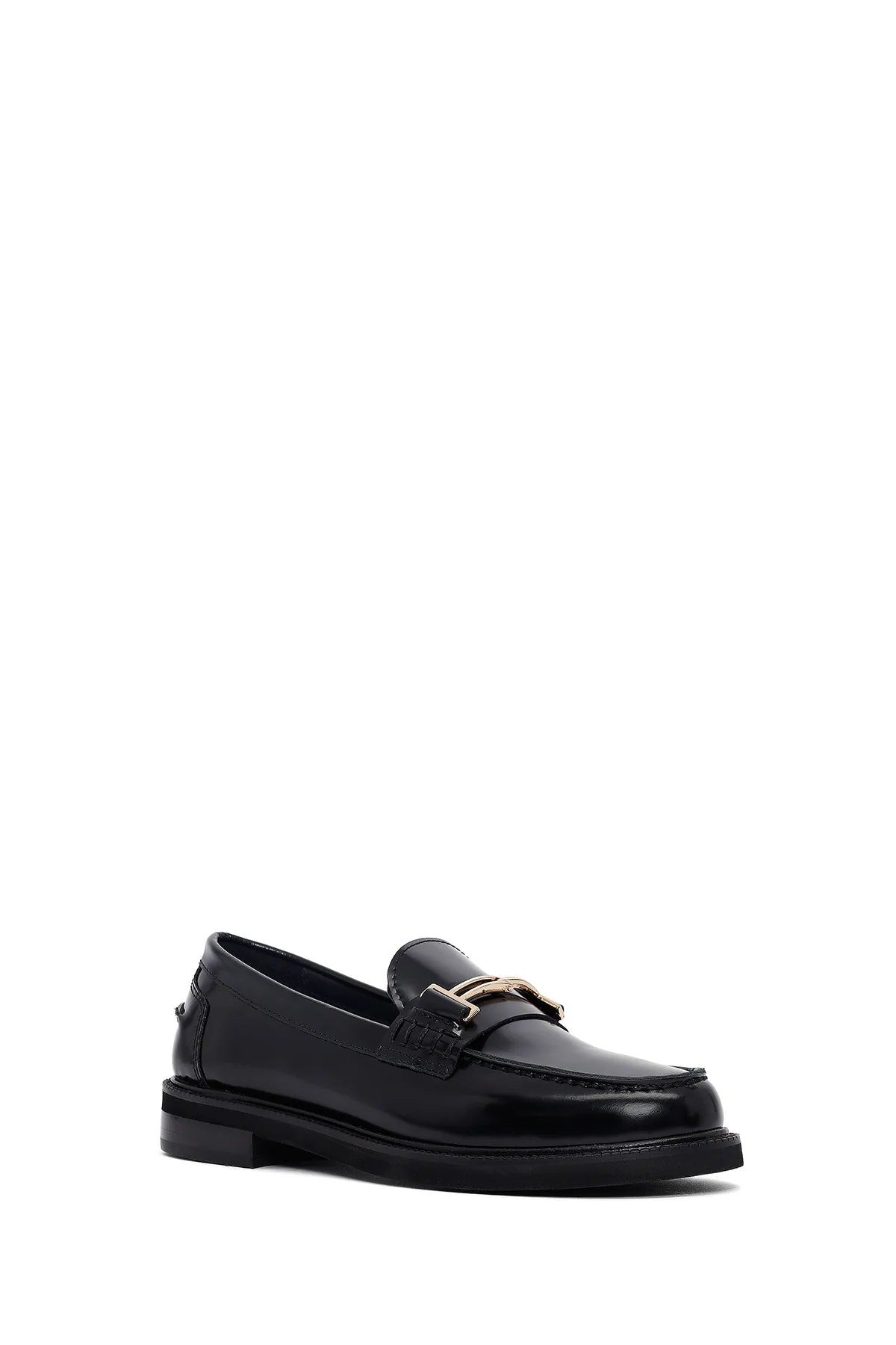 Kadın Siyah Tokalı Deri Maskülen Loafer