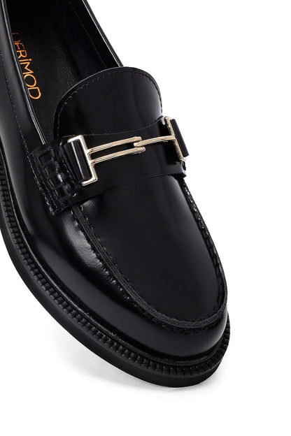 Kadın Siyah Tokalı Deri Maskülen Loafer