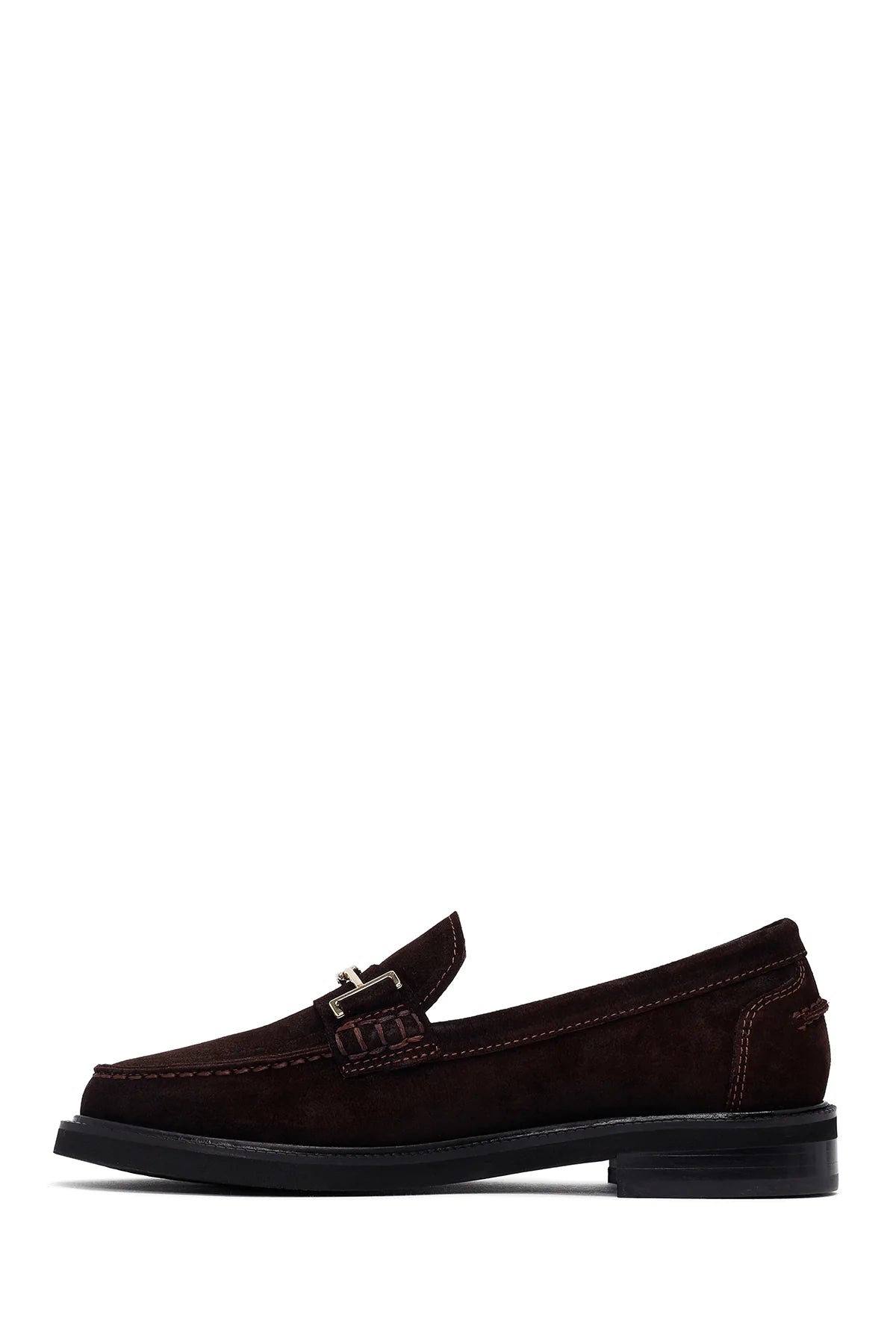 Kadın Kahverengi Tokalı Süet Deri Maskülen Loafer