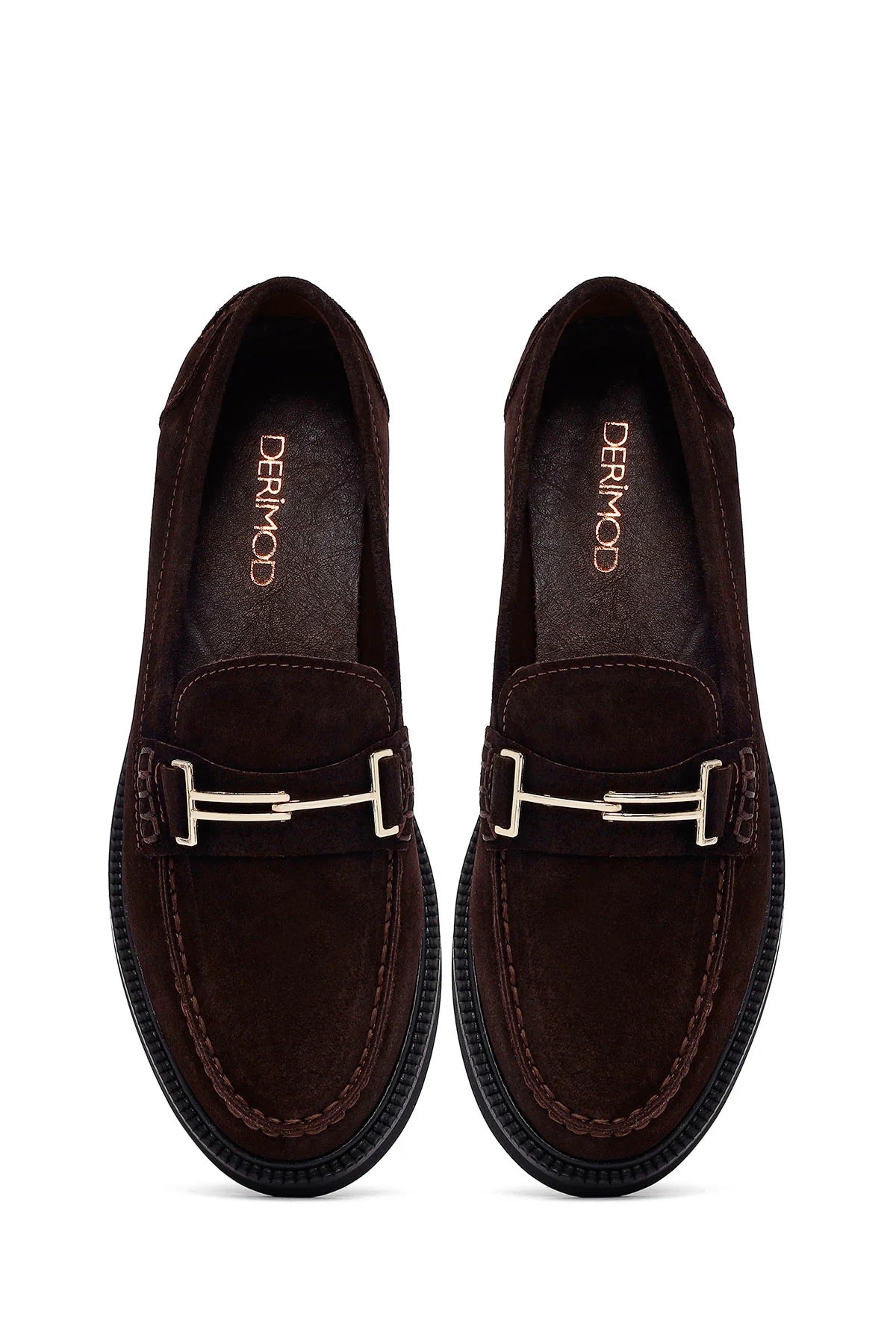 Kadın Kahverengi Tokalı Süet Deri Maskülen Loafer