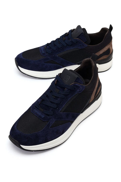 Erkek Lacivert Bağcıklı Kalın Tabanlı Deri Casual Sneaker