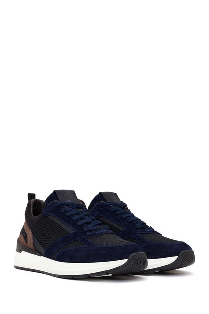 Erkek Lacivert Bağcıklı Kalın Tabanlı Deri Casual Sneaker