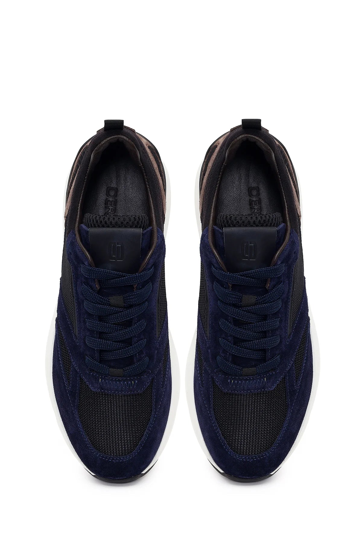 Erkek Lacivert Bağcıklı Kalın Tabanlı Deri Casual Sneaker