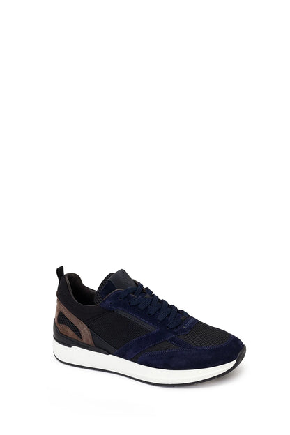 Erkek Lacivert Bağcıklı Kalın Tabanlı Deri Casual Sneaker