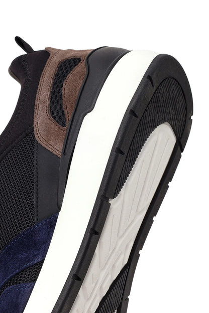 Erkek Lacivert Bağcıklı Kalın Tabanlı Deri Casual Sneaker