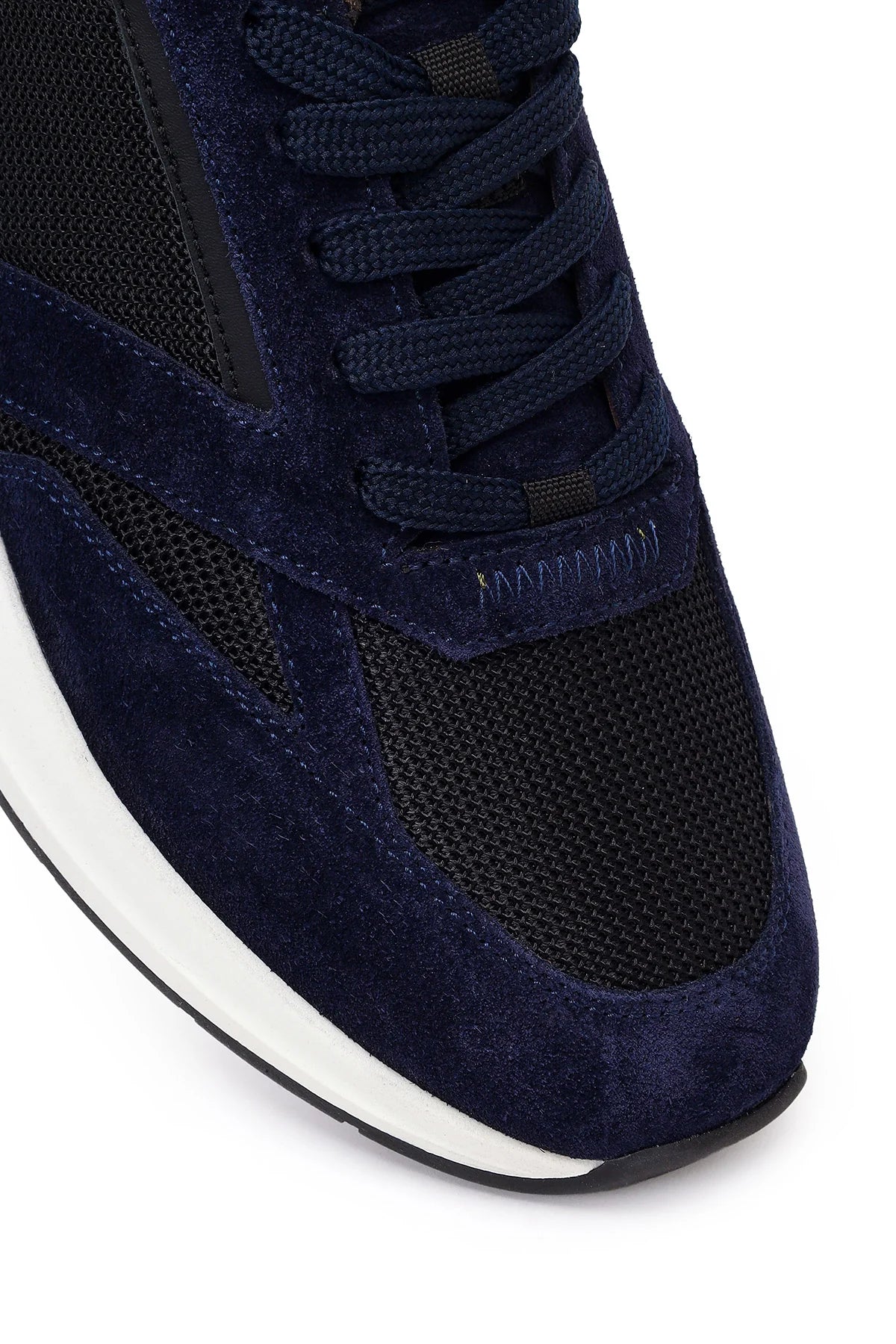Erkek Lacivert Bağcıklı Kalın Tabanlı Deri Casual Sneaker
