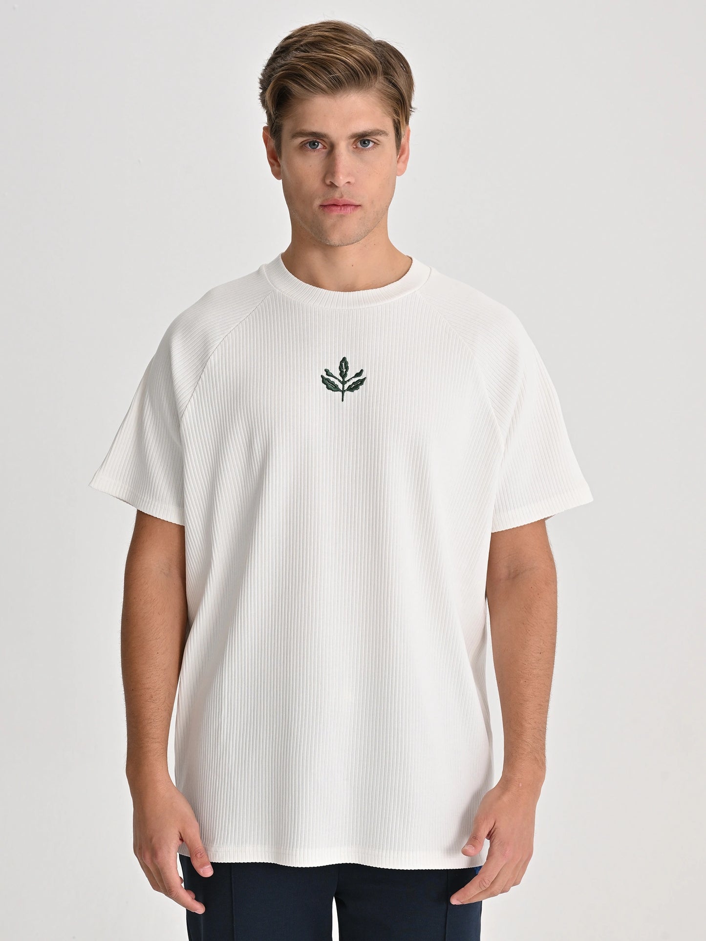 Fenerbahçe Ekru Trend Yeşil Palamutlu Erkek Oversize Tshirt