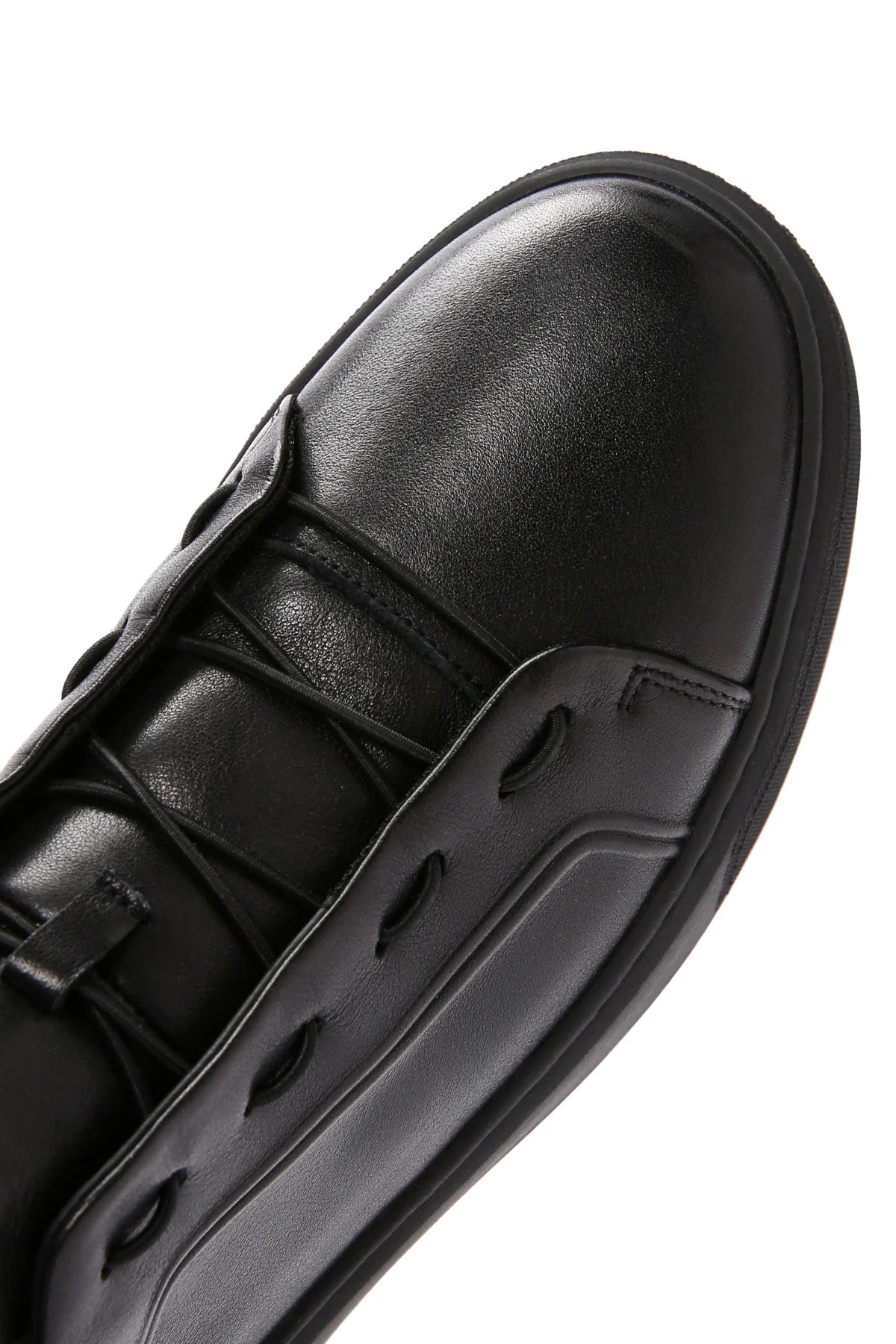 Erkek Siyah Bağcıklı Deri Sneaker