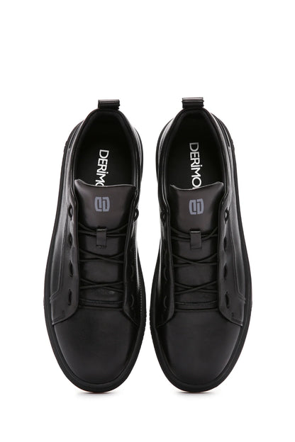 Erkek Siyah Bağcıklı Deri Sneaker