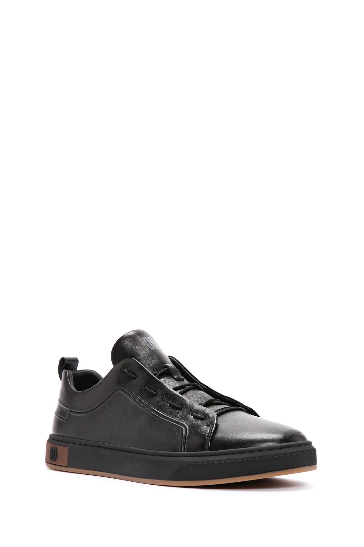 Erkek Siyah Bağcıklı Deri Sneaker