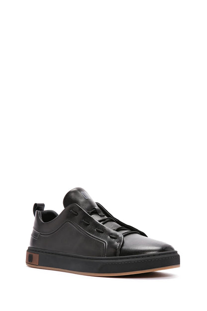 Erkek Siyah Bağcıklı Deri Sneaker