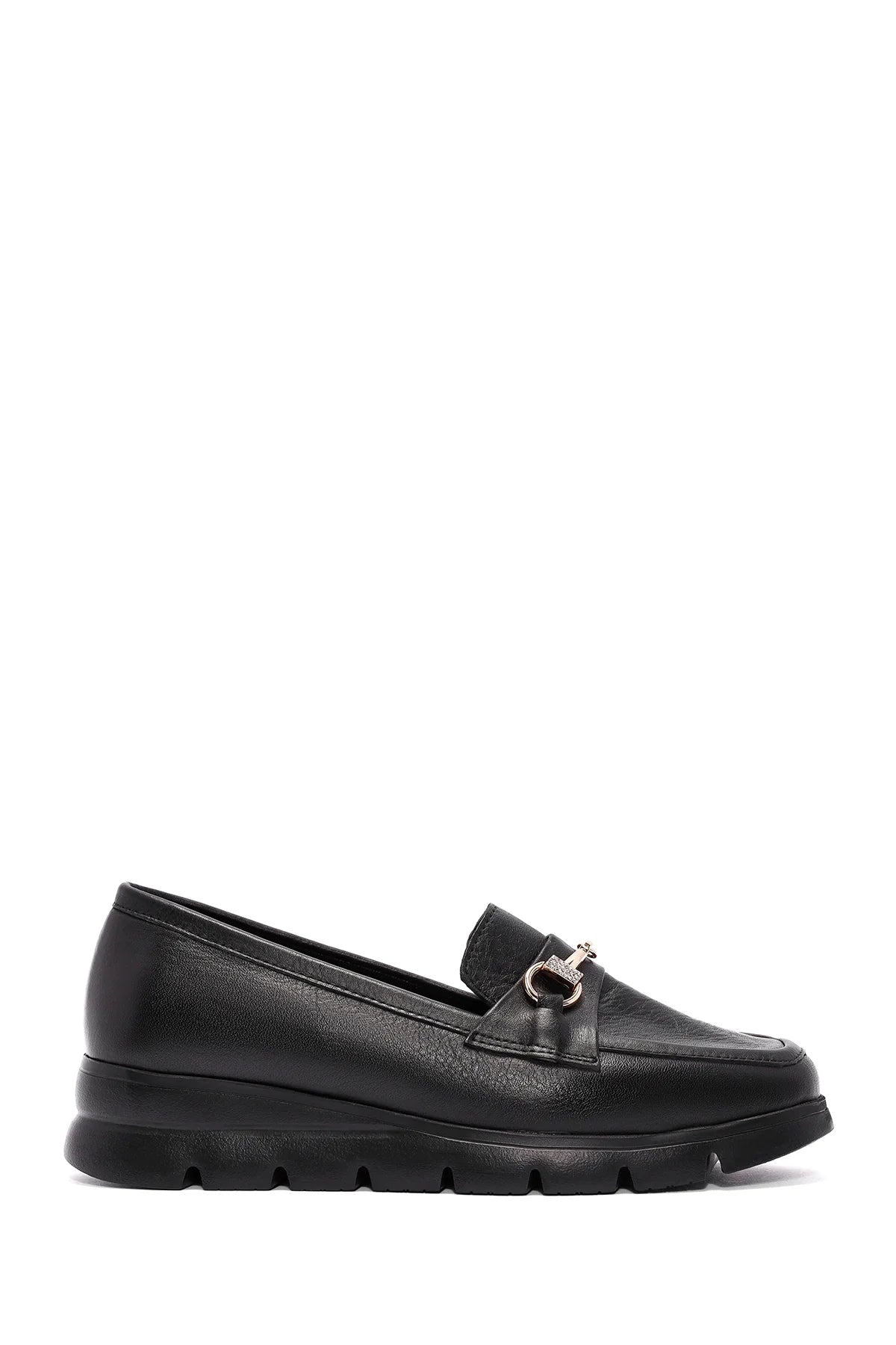 Kadın Siyah Toka Detaylı Deri Comfort Loafer