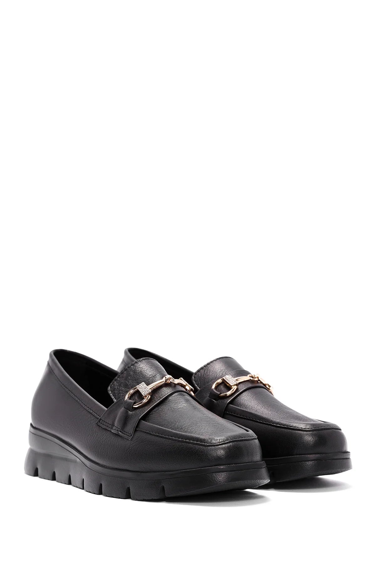Kadın Siyah Toka Detaylı Deri Comfort Loafer