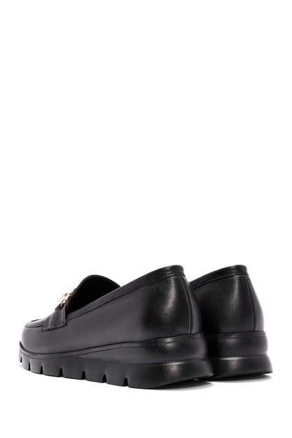 Kadın Siyah Toka Detaylı Deri Comfort Loafer