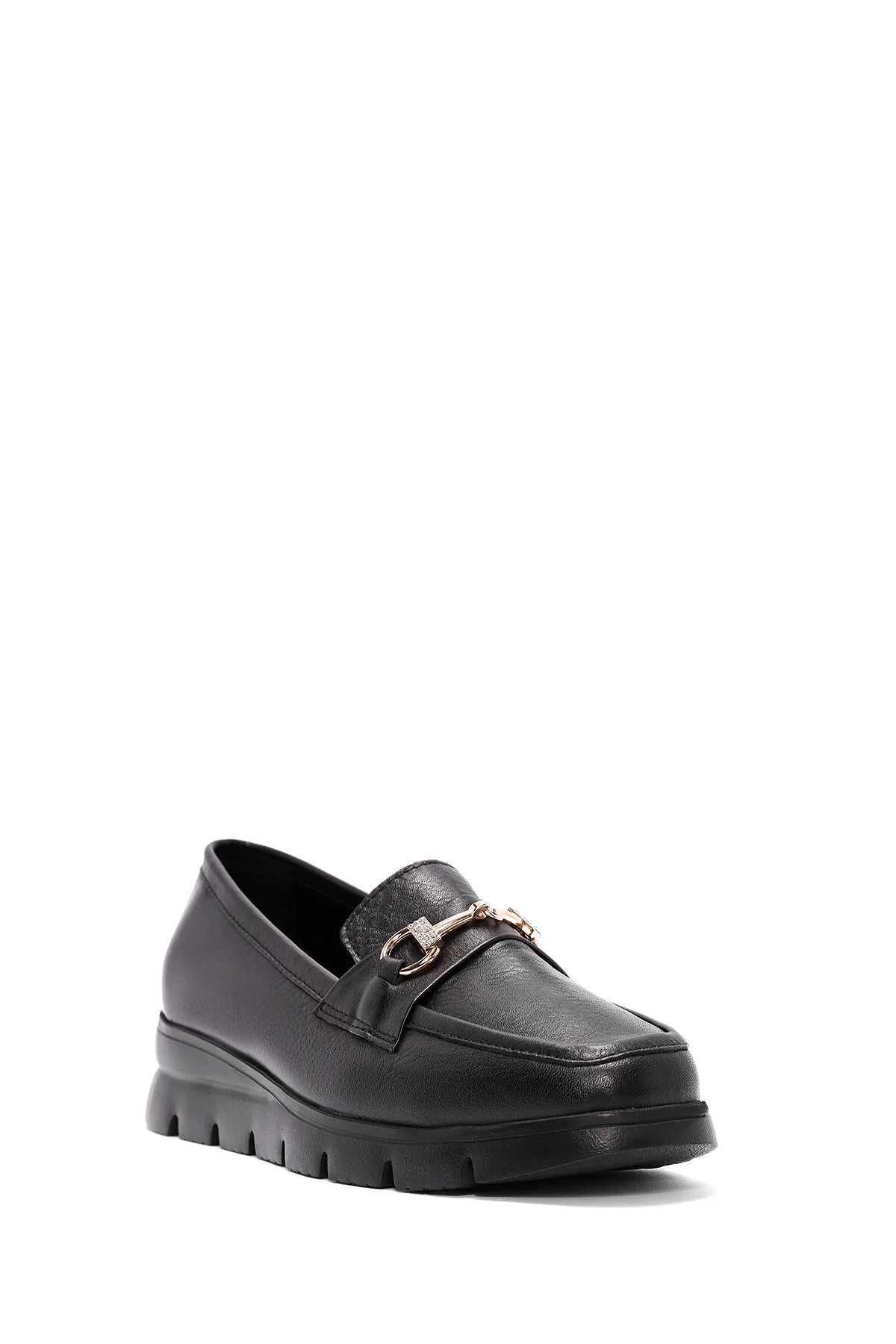 Kadın Siyah Toka Detaylı Deri Comfort Loafer