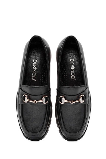 Kadın Siyah Toka Detaylı Deri Comfort Loafer