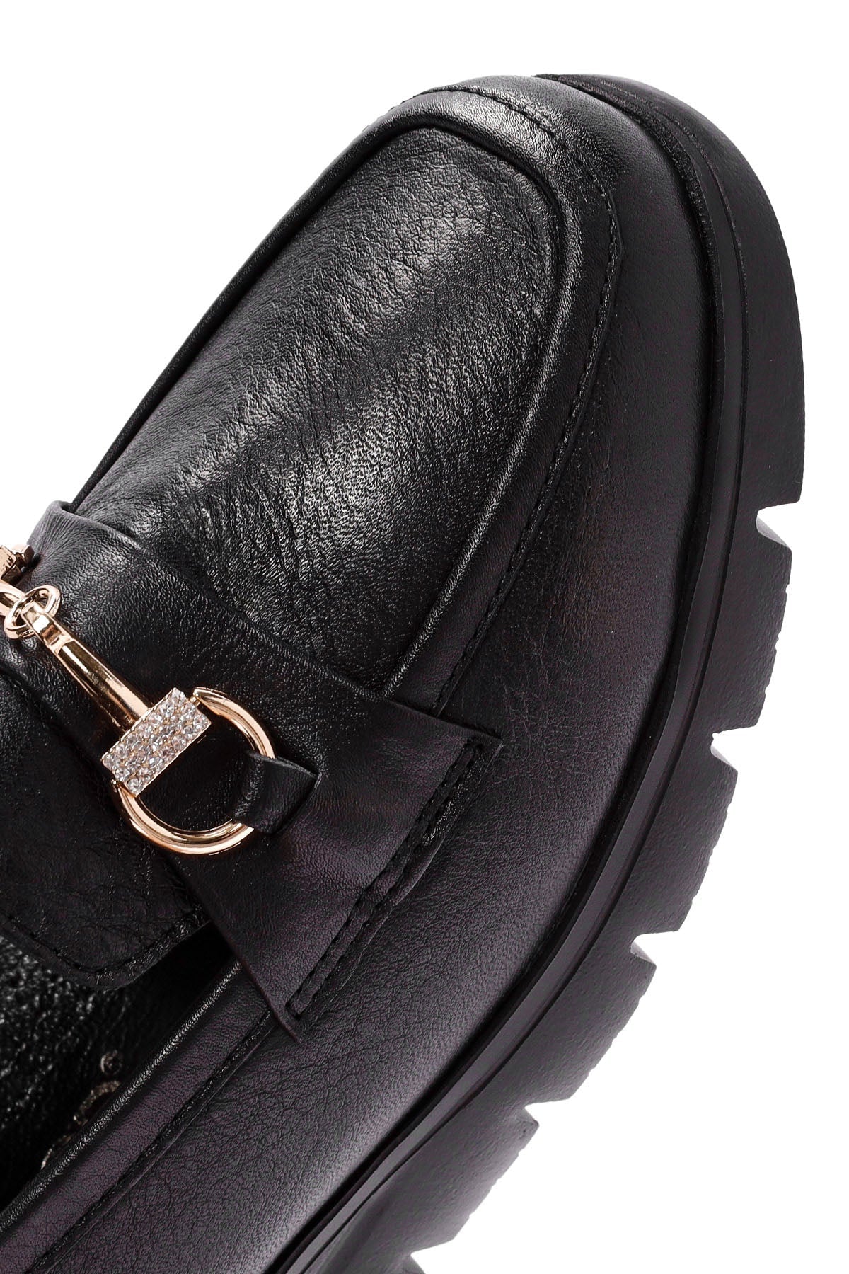 Kadın Siyah Toka Detaylı Deri Comfort Loafer