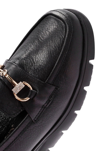 Kadın Siyah Toka Detaylı Deri Comfort Loafer