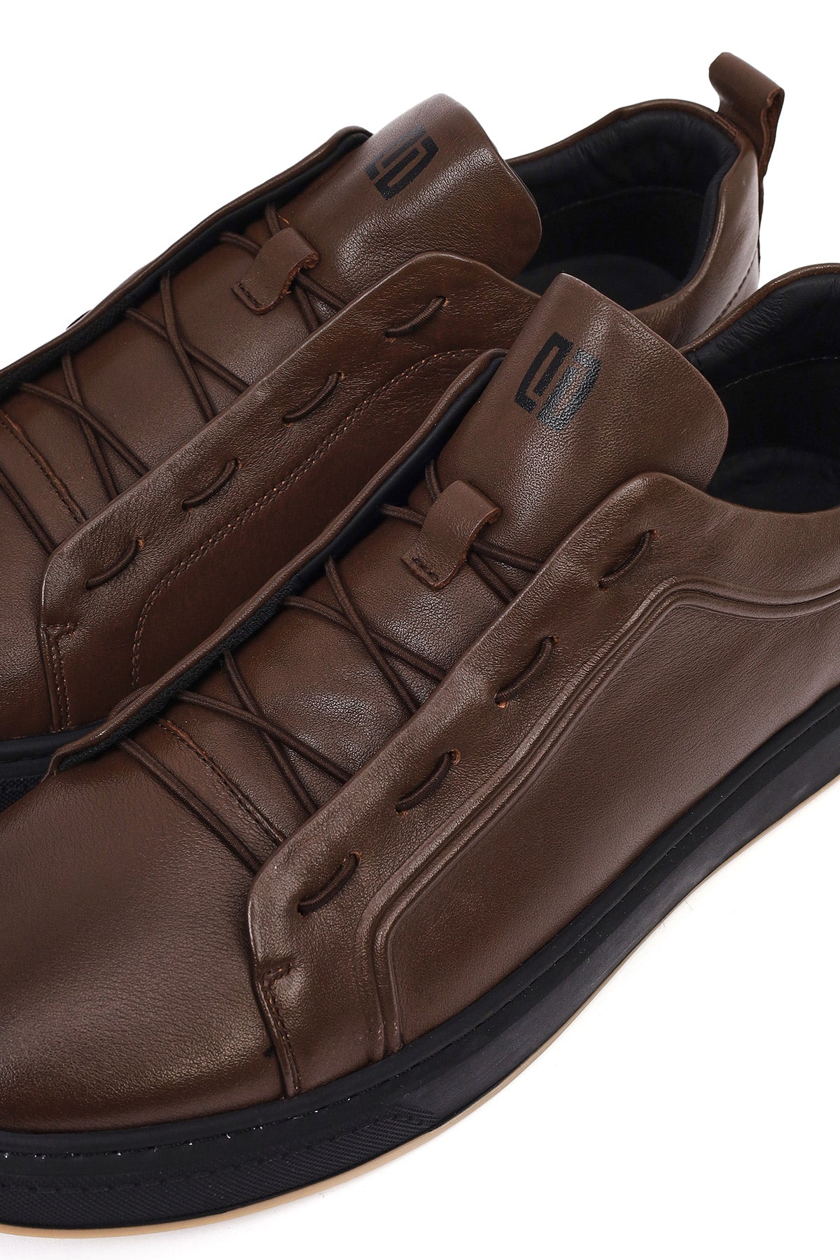 Erkek Kahverengi Bağcıklı Deri Sneaker