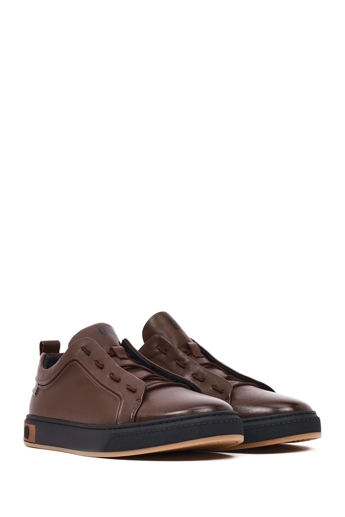 Erkek Kahverengi Bağcıklı Deri Sneaker