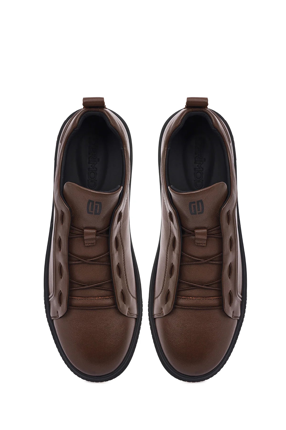 Erkek Kahverengi Bağcıklı Deri Sneaker