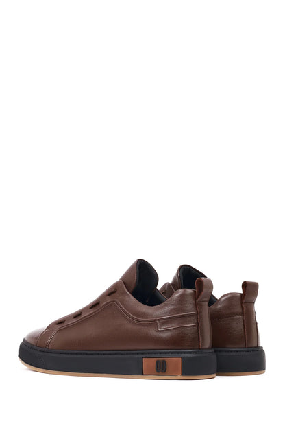 Erkek Kahverengi Bağcıklı Deri Sneaker