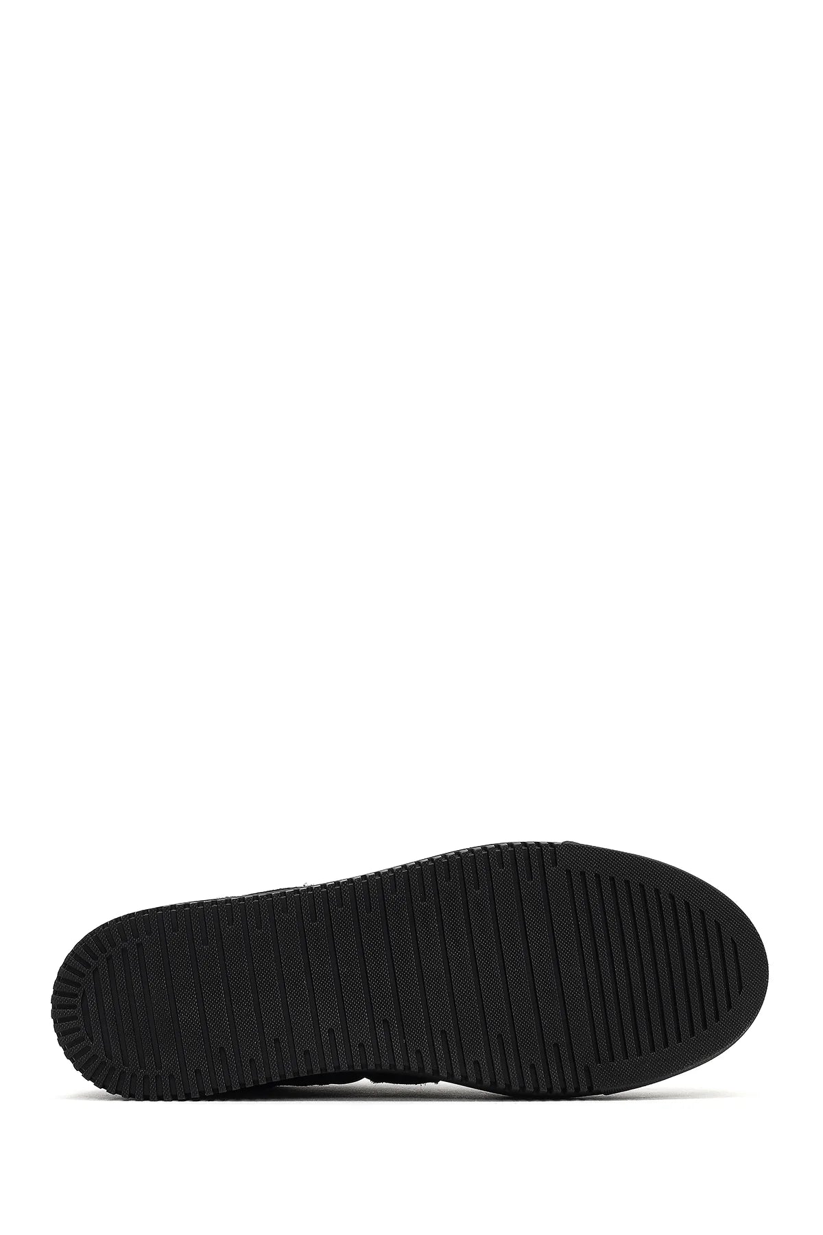 Kadın Siyah Bağcıklı Kalın Tabanlı Desenli Deri Sneaker
